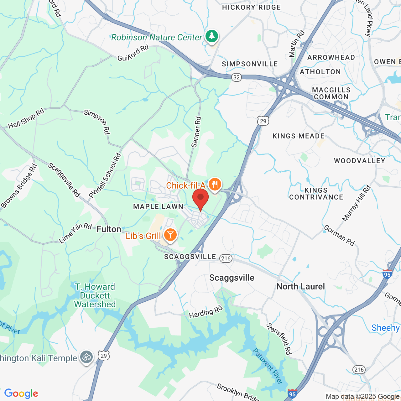Google map image of our location in 7753 Water St Fulton, MD